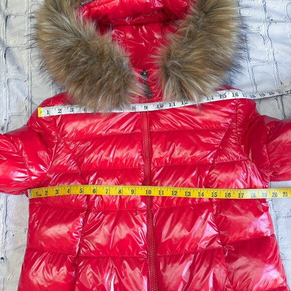 ZIAI Wet Look Red Puffer Hooded Jacket Coat Detachable Faux Fur Trim Size M - Picture 13 of 16